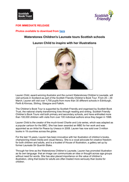 Waterstones Children's Laureate Tours Scottish Schools Lauren Child To