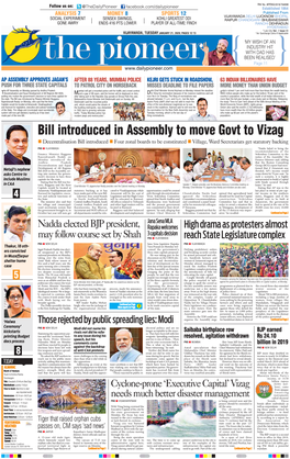 Bill Introduced in Assembly to Move Govt to Vizag