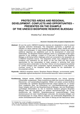 Conflicts and Opportunities – Presented on the Example of the Unesco Biosphere Reserve Bliesgau