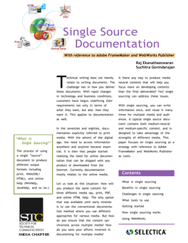 Single Source Documentation with Reference to Adobe Framemaker and Webworks Publisher