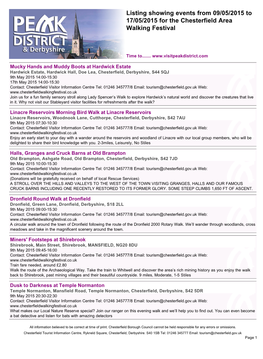 Listing Showing Events from 09/05/2015 to 17/05/2015 for the Chesterfield Area Walking Festival