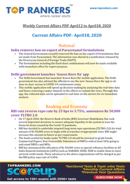 Current Affairs PDF- April18, 2020 National Banking and Economy