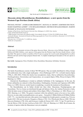 Massonia Citrina (Hyacinthaceae, Hyacinthoideae)—A New Species from the Western Cape Province (South Africa)