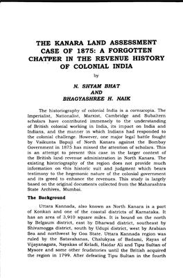 The Kanara Land Assessment Case of 1875: a Forgotten Chatper in the Revenue History of Colonial India