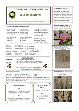 Townsville Orchid Society Inc. June 2013 Bulletin