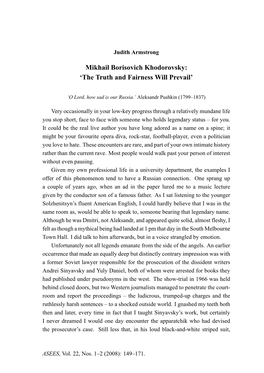 Mikhail Borisovich Khodorovsky: 'The Truth and Fairness Will Prevail'