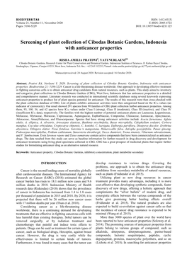 Screening of Plant Collection of Cibodas Botanic Gardens, Indonesia with Anticancer Properties