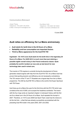 Audi Relies on Efficiency for Le Mans Anniversary