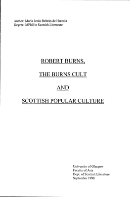 Robert Burns. the Burns Cult and Scottish Popular Culture