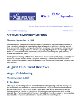 August Club Event Reviews