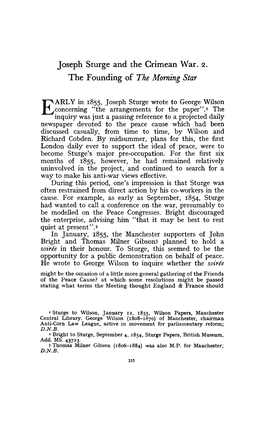 Joseph Sturge and the Crimean War. 2 the Founding of the Morning Star