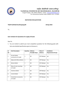 NATIONAL INSTITUTE of TECHNOLOGY, MANIPUR Langol Campus, .Ph