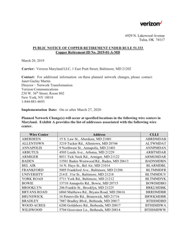 Copper Retirement ID No. 2019-01-A-MD