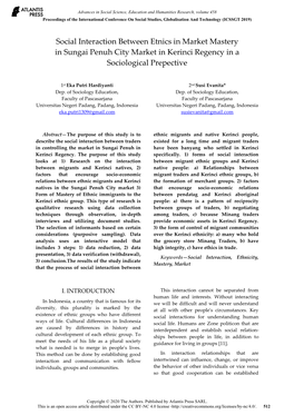 Social Interaction Between Etnics in Market Mastery in Sungai Penuh City Market in Kerinci Regency in a Sociological Prepective