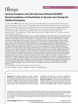 Sarcoma European and Latin American Network (SELNET) Recommendations on Prioritization in Sarcoma Care During the COVID-19 Pandemic