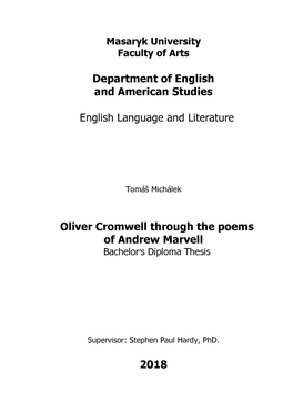Department of English and American Studies Oliver Cromwell Through