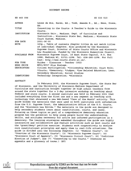 Connecting to the Courts: a Teacher's Guide to the Wisconsin Courts. INSTITUTION Wisconsin Univ., Madison