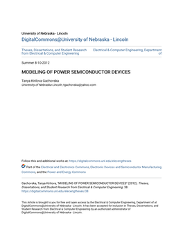 Modeling of Power Semiconductor Devices