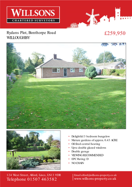 Rydans Plot, Bonthorpe Road WILLOUGHBY £259,950