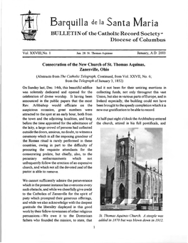 Barquilla De Ia Santa Maria BULLETIN of the Catholic Record Society­ Diocese of Columbus