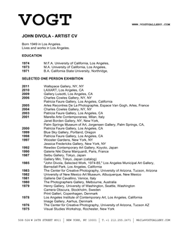 John Divola - Artist Cv