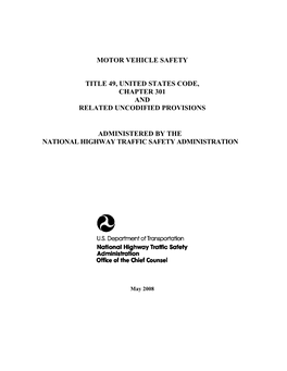 Motor Vehicle Safety Title 49, United States Code