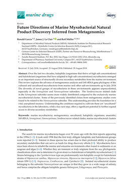 Future Directions of Marine Myxobacterial Natural Product Discovery Inferred from Metagenomics