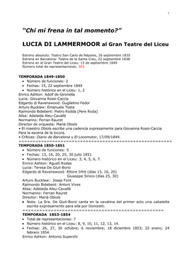 LUCIA DI LAMMERMOOR Al Gran Teatre Del Liceu