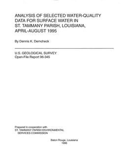 Analysis of Selected Water-Quality Data for Surface Water in St. Tammany Parish, Louisiana, April-August 1995