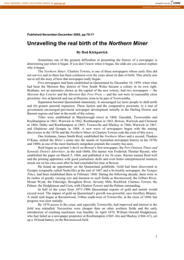 Unravelling the Real Birth of the Northern Miner