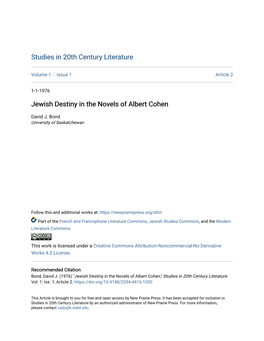 Jewish Destiny in the Novels of Albert Cohen