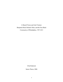 Benjamin Rush, Richard Allen, and the Free Black Community of Philadelphia, 1787-1813