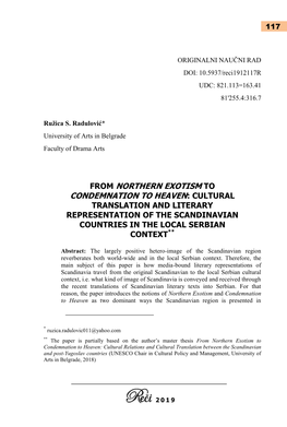 Cultural Translation and Literary Representation of the Scandinavian Countries in the Local Serbian Context**