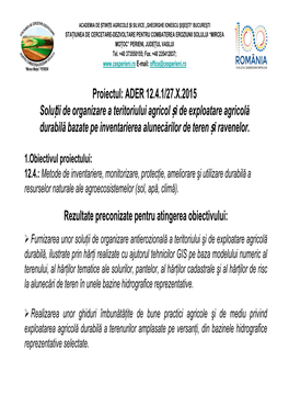 ADER 12.4.1/27.X.2015 Soluții De Organizare a Teritoriului Agricol Și De Exploatare Agricolă Durabilă Bazate Pe Inventarierea Alunecărilor De Teren Și Ravenelor