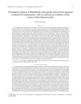 Preadaptive Plateau in Rhabditida (Nematoda) Allowed the Repeated Evolution of Zooparasites, with an Outlook on Evolution of Life Cycles Within Spiroascarida1