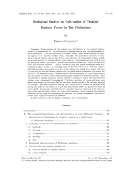 Ecological Studies on Cultivation of Tropical Forest in the Philippines