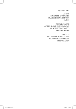 Issn 0374-0315 Letopis Slovenske Akademije Znanosti in Umetnosti 60/2009