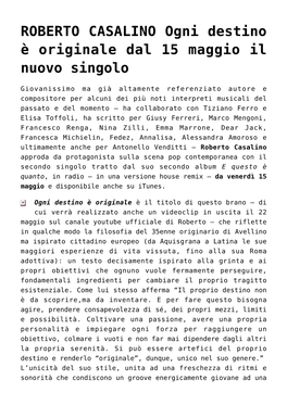 ROBERTO CASALINO Ogni Destino È Originale Dal 15 Maggio Il Nuovo Singolo