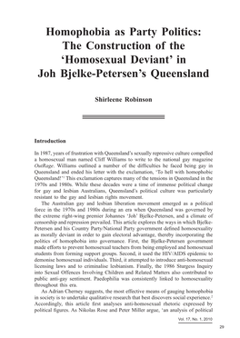 'Homosexual Deviant' in Joh Bjelke-Petersen's Queensland