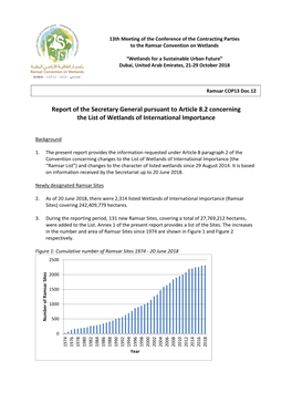 Report of the Secretary General Pursuant to Article 8.2 Concerning the List of Wetlands of International Importance