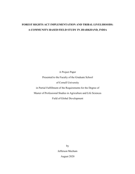 Forest Rights Act Implementation and Tribal Livelihoods: a Community-Based Field Study in Jharkhand, India