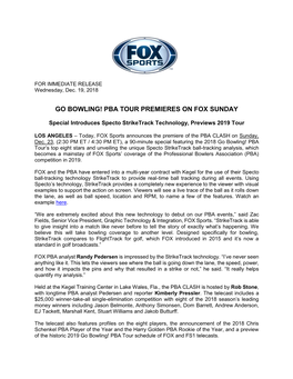 Go Bowling! Pba Tour Premieres on Fox Sunday
