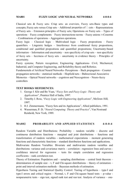 Ma606 Fuzzy Logic and Neural Networks 4-0-0-4