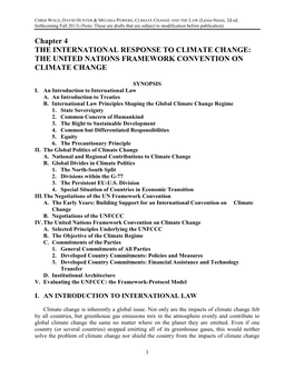 Chapter 4 the INTERNATIONAL RESPONSE to CLIMATE CHANGE: the UNITED NATIONS FRAMEWORK CONVENTION on CLIMATE CHANGE