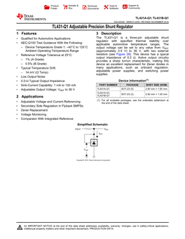 TL431-Q1 Adjustable Precision Shunt Regulator