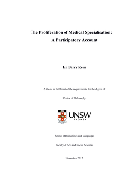 The Proliferation of Medical Specialisation: a Participatory Account