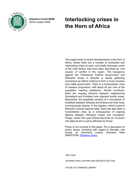 RESEARCH PAPER 08/86 Interlocking Crises in 25 NOVEMBER 2008 the Horn of Africa