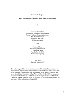 Race and Economic Outcomes in the Island of Puerto Rico