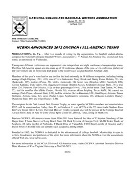 Ncbwa Announces 2012 Division I All-America Teams