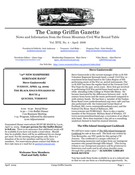 The Camp Griffin Gazette News and Information from the Green Mountain Civil War Round Table Vol